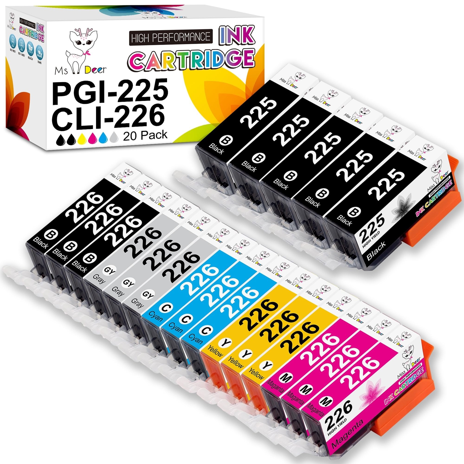 Miss Deer Compatible 226 Ink Cartridges Replacement for Canon PGI-225 CLI-226...