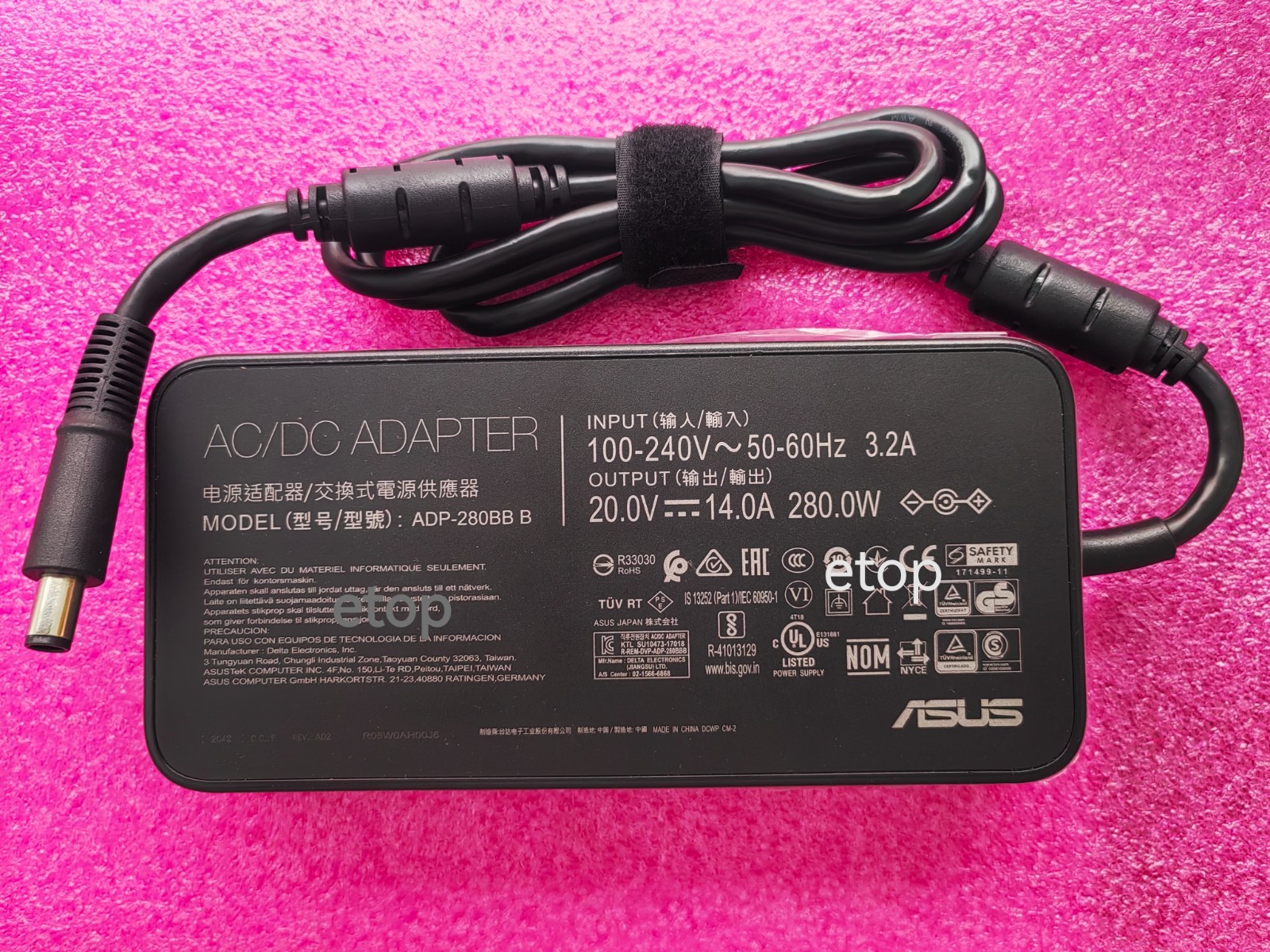20V 14A 7.4mm 280W For ASUS ROG Swift PG32UQXR LCD Monitor ADP-280BB B Original
