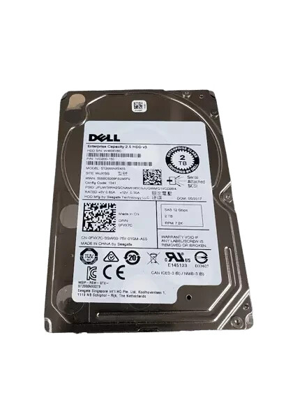 New Dell ENTERPRISE 2TB 7.2K RPM 12Gb/s 2.5" SAS HDD ST2000NX0463 FVX7C 0FVX7C