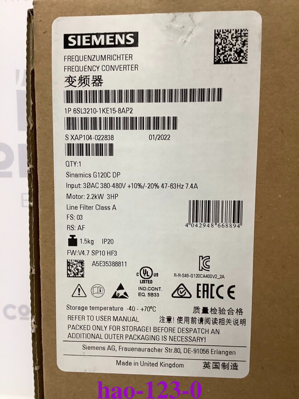 1PC Siemens 6SL3210-1KE15-8AP2 Inverter New In Box1 Year Warranty(DHL/FedEx)