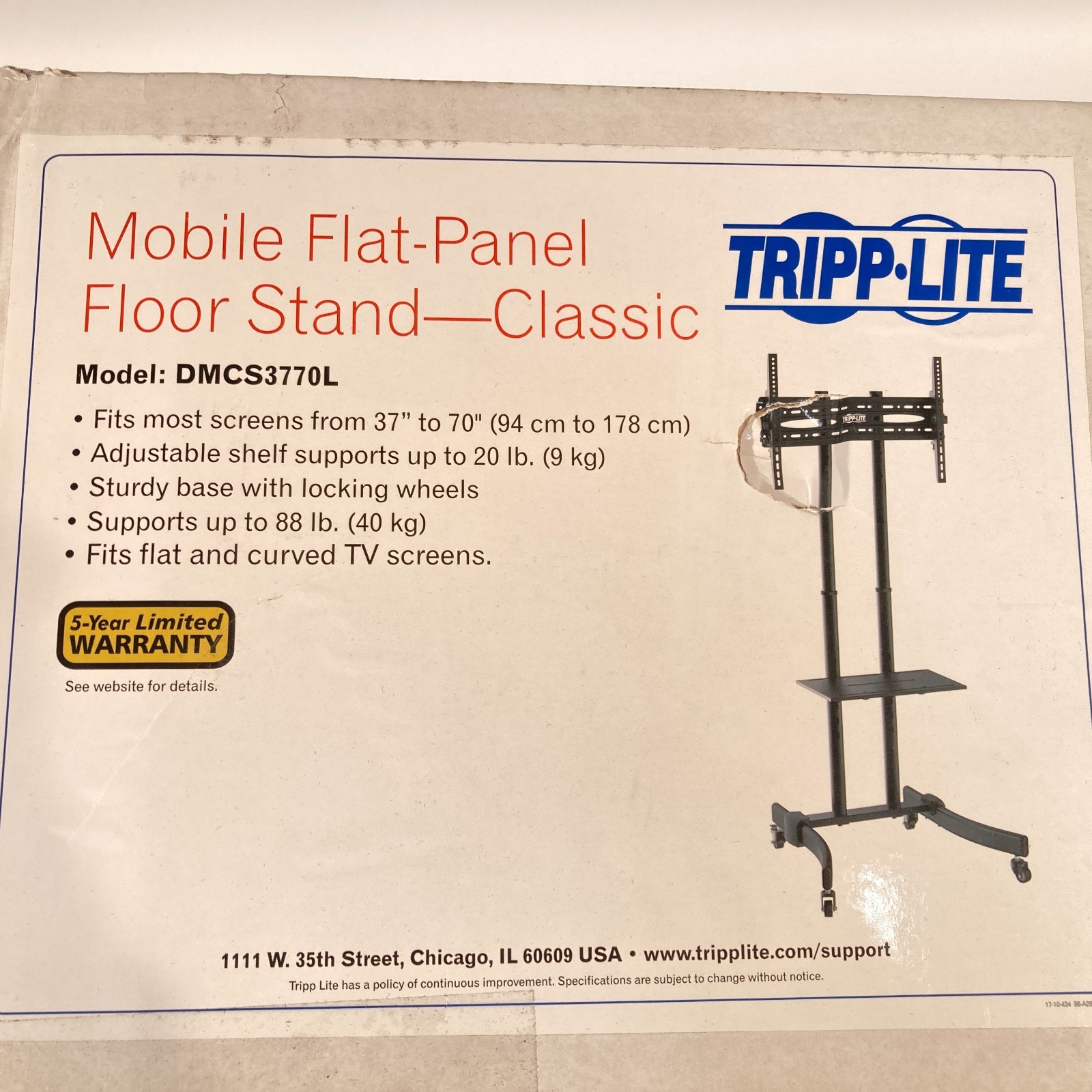 Tripp Lite DMCS3770L Mobile Flat-Panel Floor Stand 37"-70" 88lb Max TV / Monitor