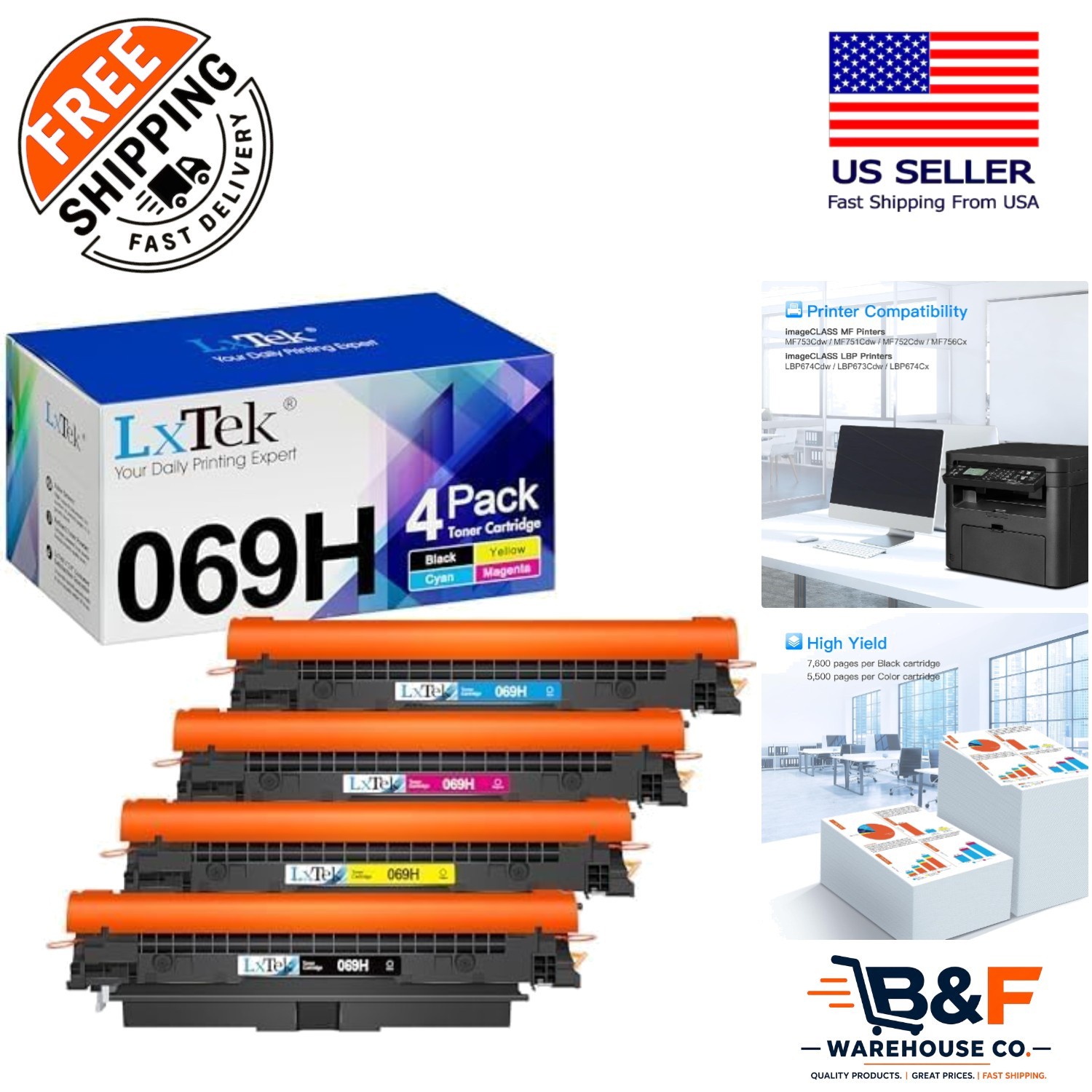 069H Toner Cartridge Set - 4 Pack Compatible with Canon Printers, High Yield