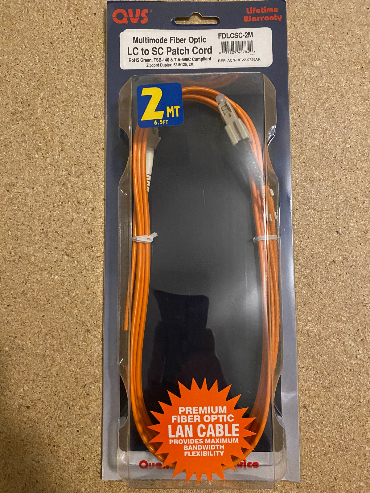 QVS LC-SC 2 Meter Multimode Fiber Optic Patch Cable Duplex 62.5/125 (FDLCSC-2M)