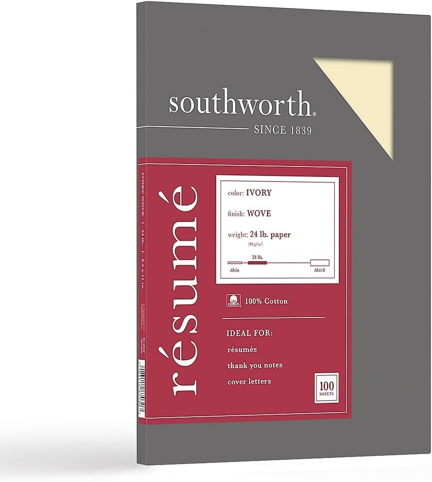 ® 100% Cotton Résumé Paper, 8 1/2" x 11", 24 Lb, 100% Recycled, Ivory, Pack of