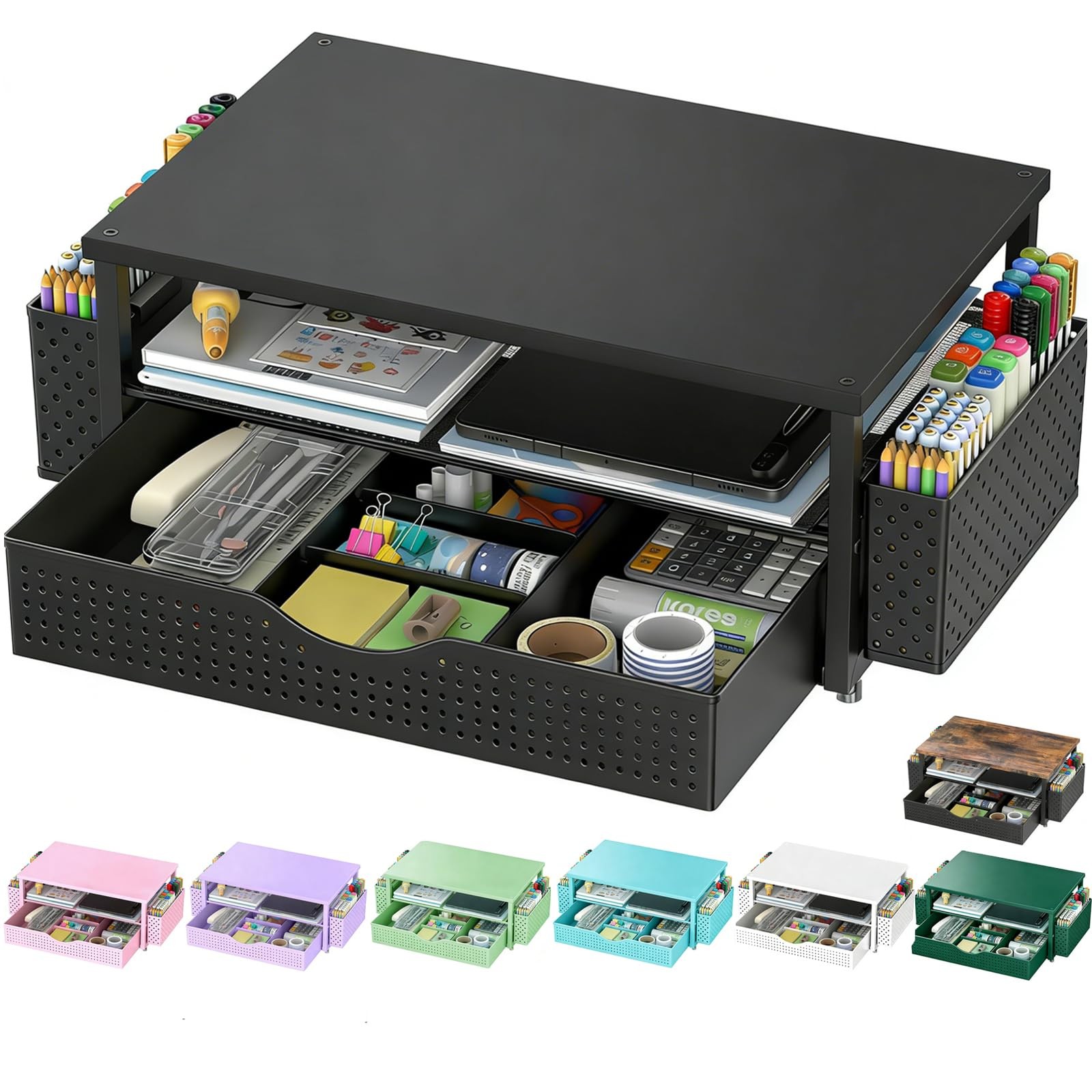 Spacrea Desk Organizer and Accessories, Computer Monitor Stand Riser Black