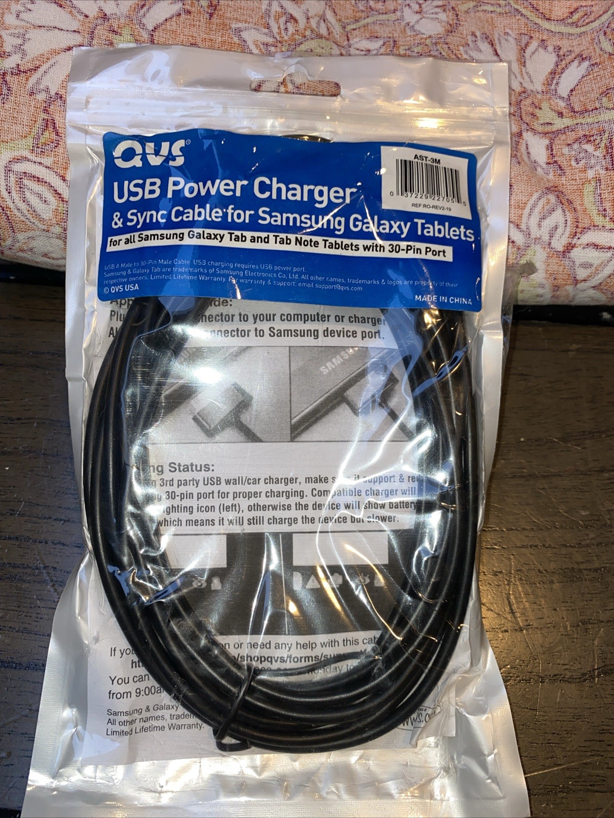 QVS USB Power Charger  & Sync Cable For Samsung Galaxy Tablets