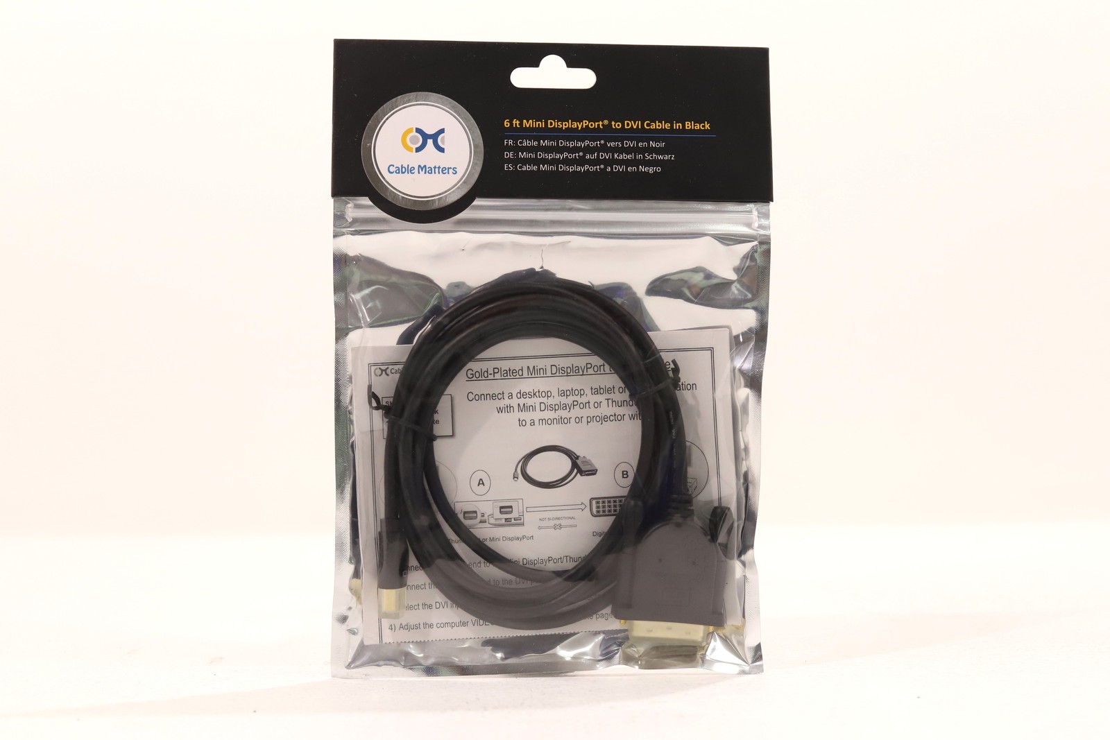 Cable Matters 6 ft Mini DisplayPort to DVI Black Cable P/N: 101010-Black-6 New