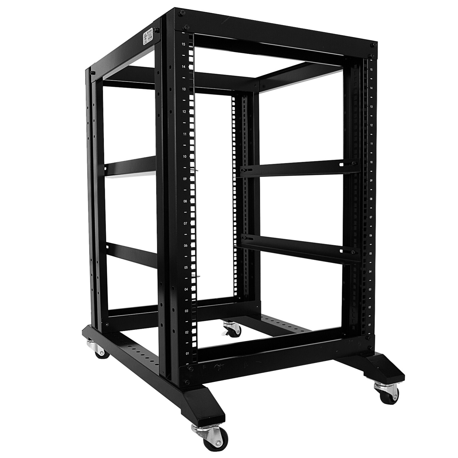 15U 4 Post Open Frame 19" Server Steel Rack 24" Deep With Supporting rails