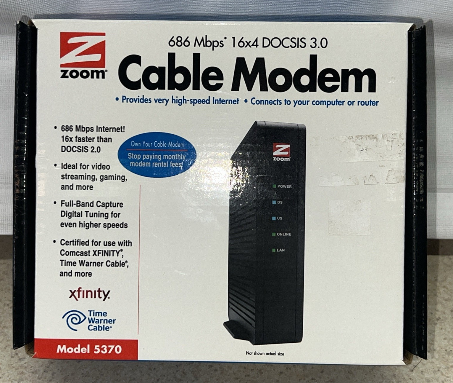 ZOOM Cable Modem Model 5370: 686 Mbps* 16x4 DOCSIS 3.0. New-Open Box