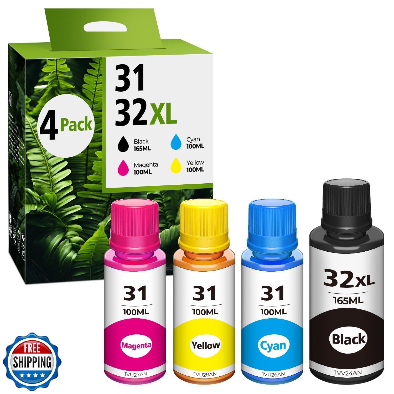 Topcolor 31 32XL Ink Bottle Set Replacement for HP Smart Tank 5101 7602 6001 