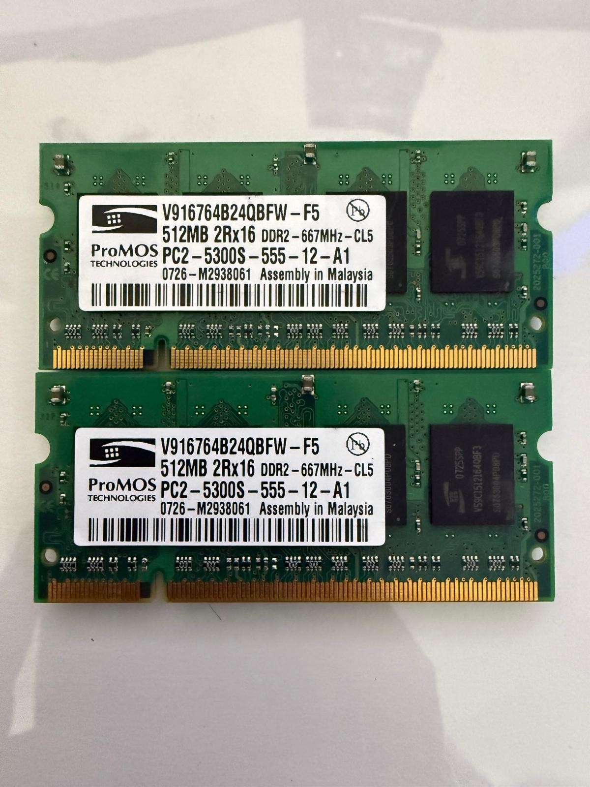 ProMOS 1GB (2x512MB) DDR2 667MHz PC2-5300S Laptop RAM Memory SO-DIMM Kit CL5