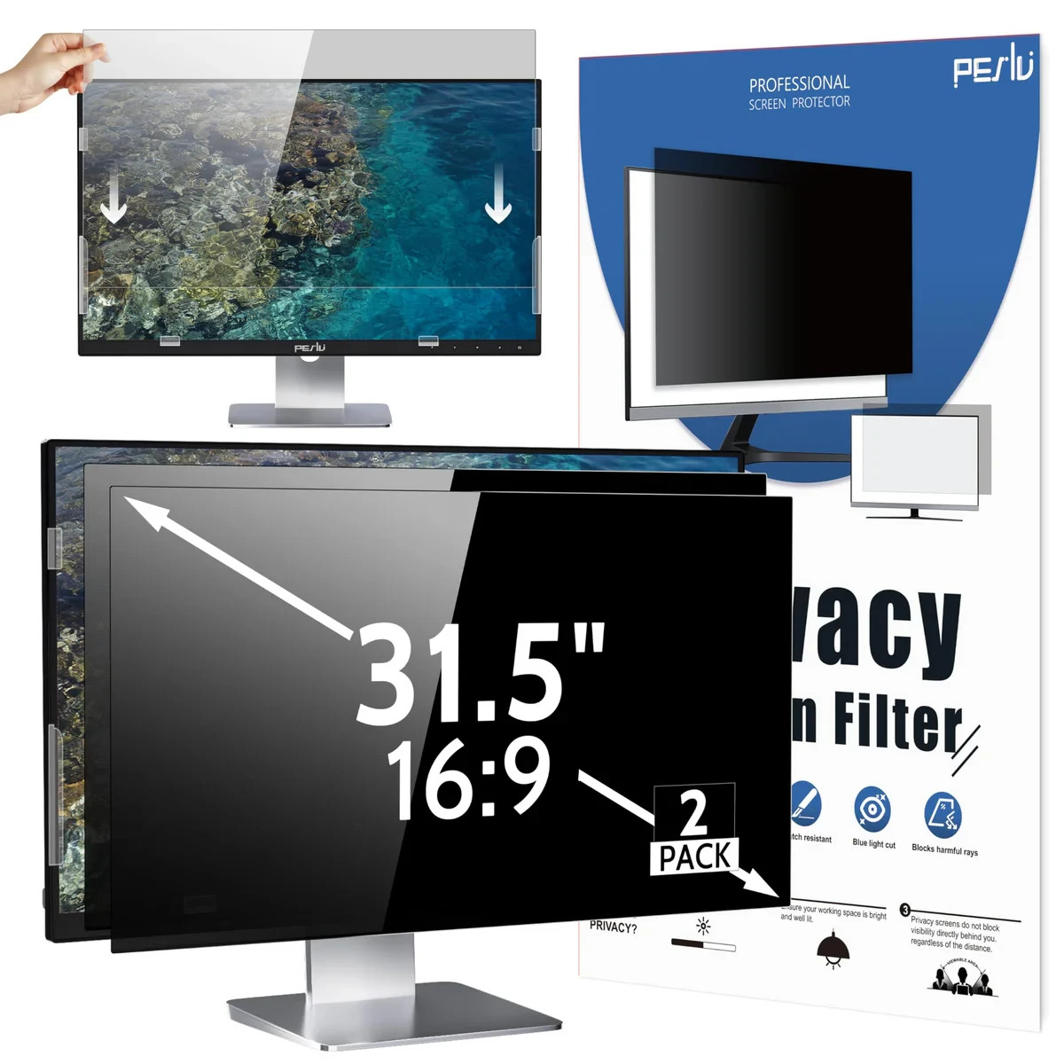 [2 Pack] 31.5" Privacy Screen Filter 16:9 Anti-Spy Glare Shield for Monitor..