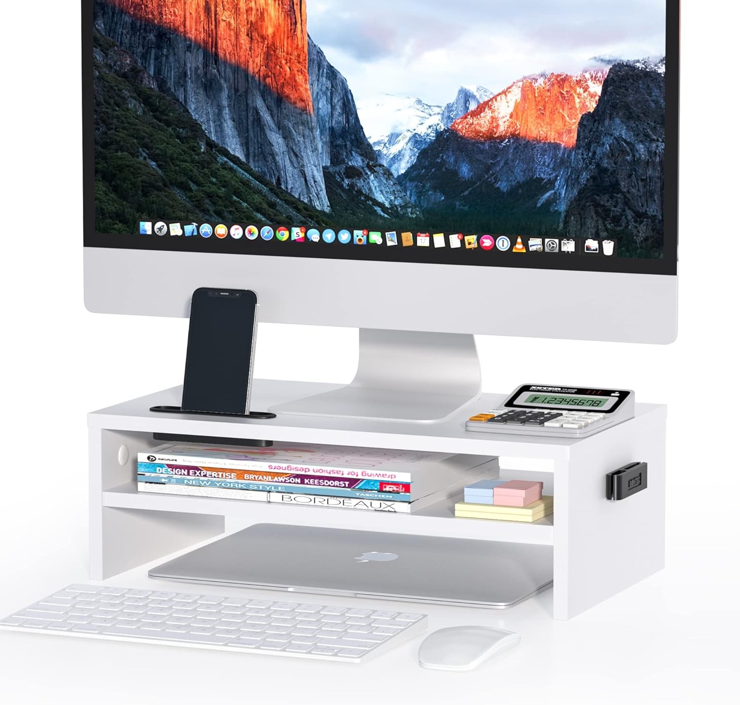 BONTEC Wooden Monitor Stand Riser, 2-Tier Desk Shelf with 16.5 inch, White 