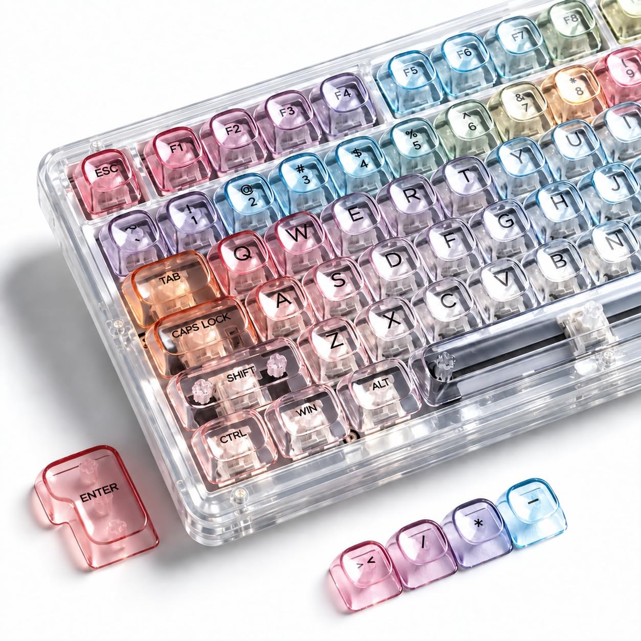 125 PCS Rainbow Clear Transparent Keycaps MOA Fits 60/65/75/96 Percent