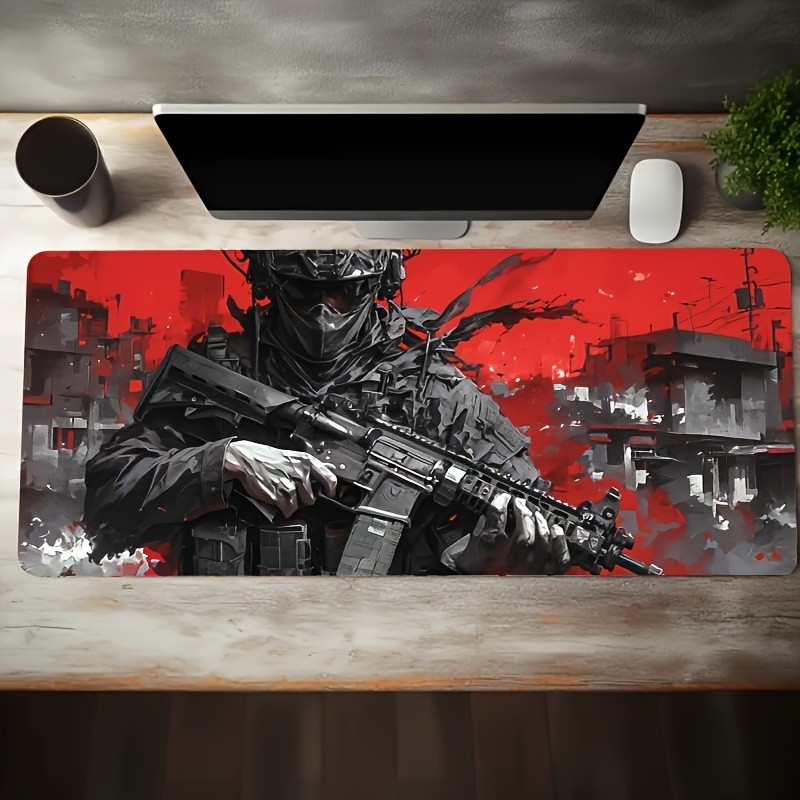1pc Multi-Size Large Warrior Design Mouse Pad - Rubber Base Polyester Desk Mat
