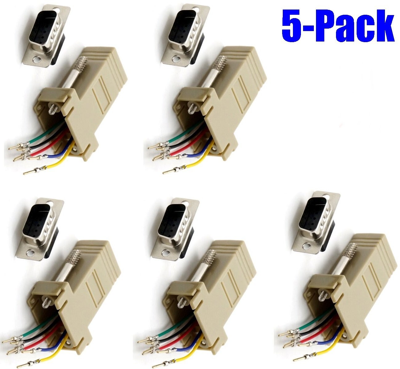 5 Pack DB9 Male to RJ12/RJ11 Female Modular 6P6C Adapter Converter Phone