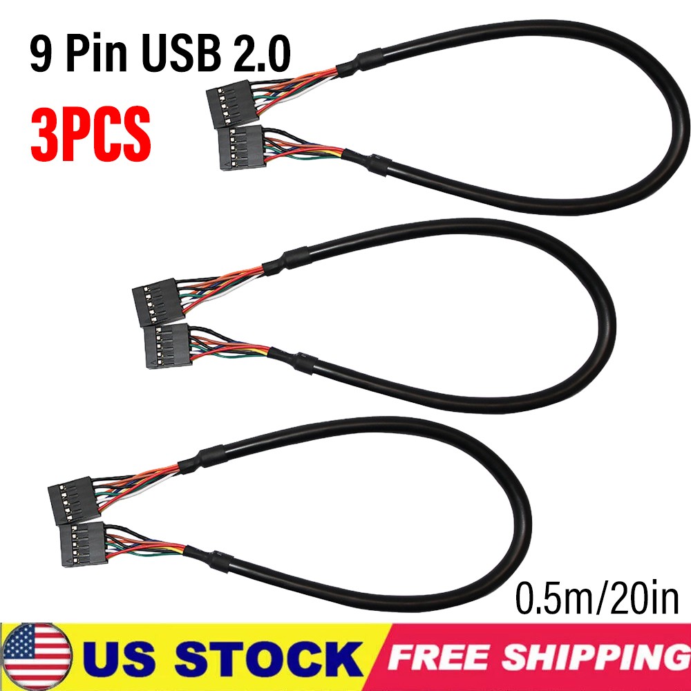 3X USB 2.0 Internal Motherboard Header Cable USB 9pin Female to Female 20in USA