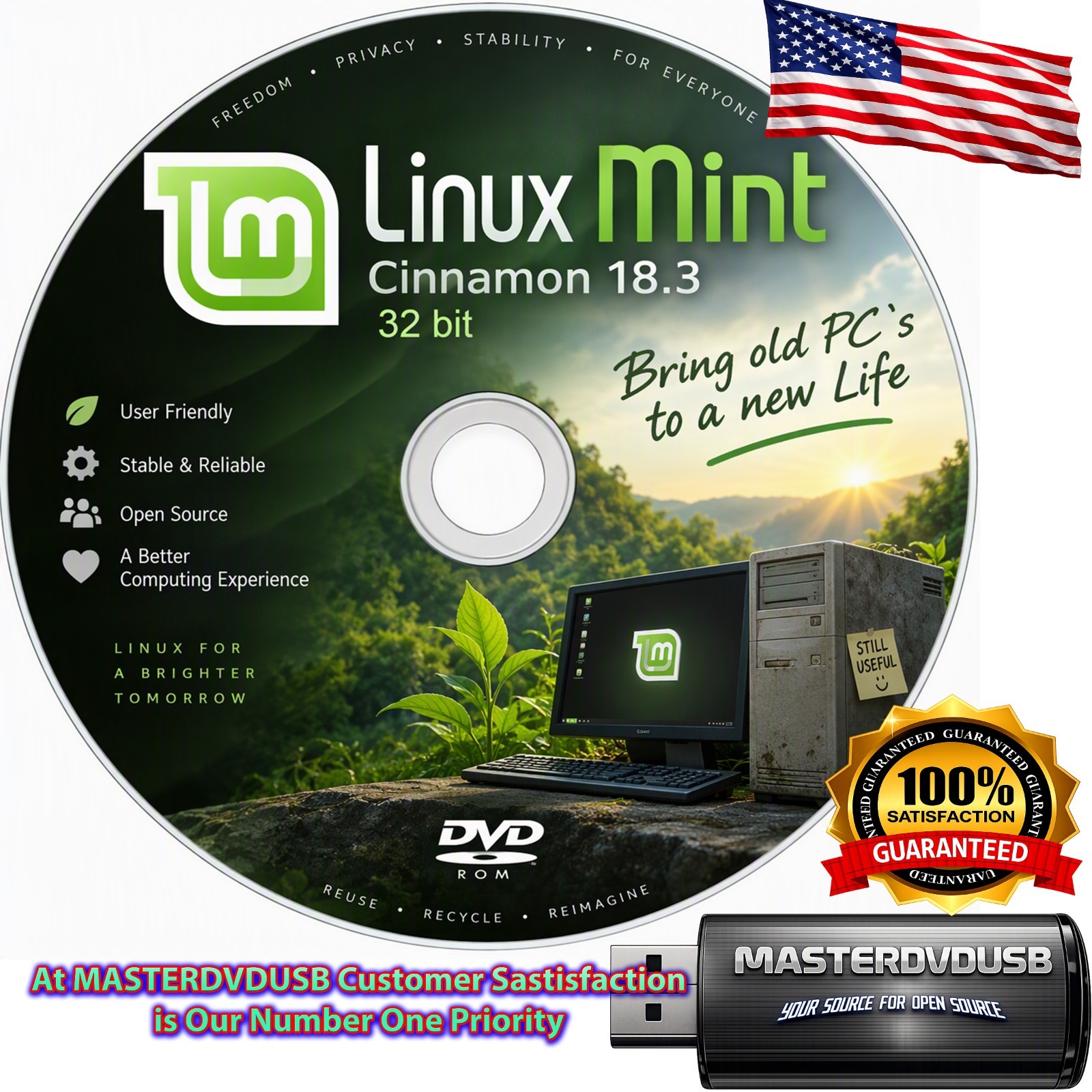 Linux Mint Cinnamon 18.3 DVD 32-BIT | Works on Pentium 4 And Core2 | Fast Secure