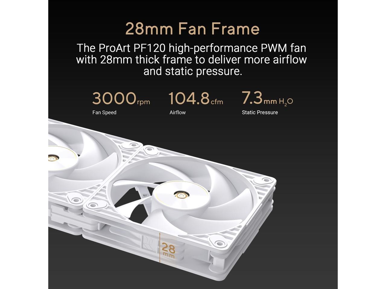 ASUS ProArt PF120 White Edition 3-Pack 120mm PWM Fans, 3000RPM, High