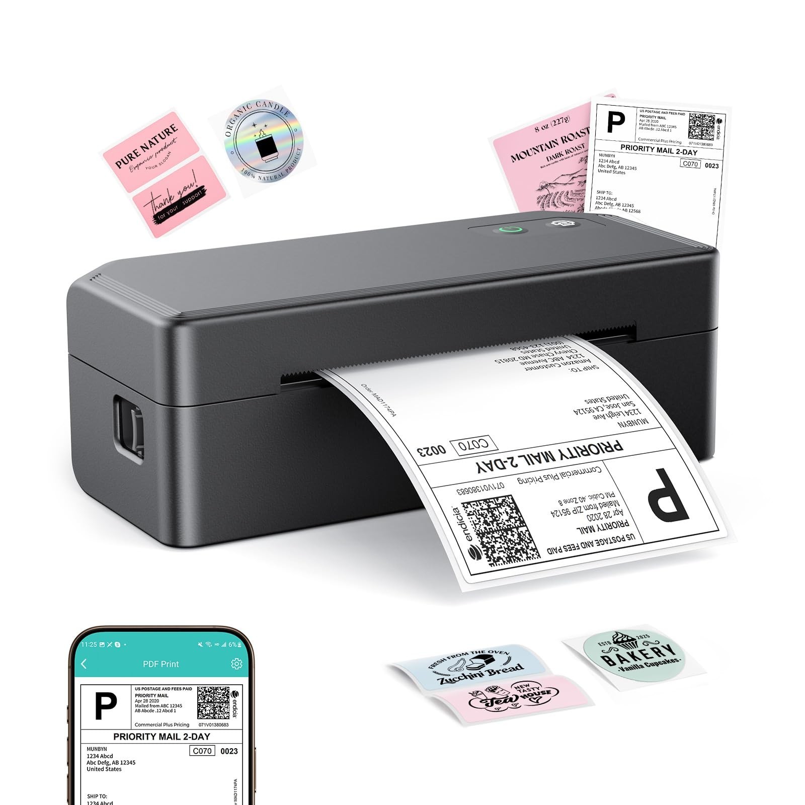 Bluetooth Thermal Label Printer - 4x6 Shipping Labels, Wireless & Compact Design