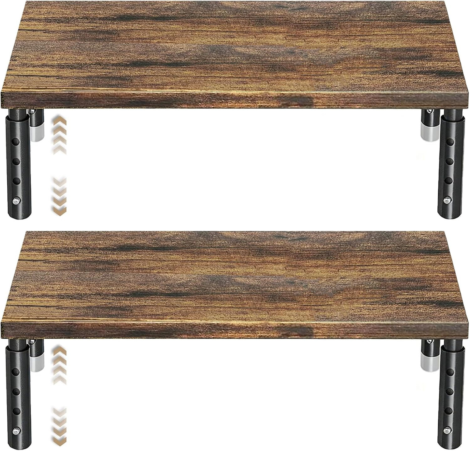 Adjustable Wood Computer Monitor Stand Riser Office Desk Organizer Brown 2 Pack