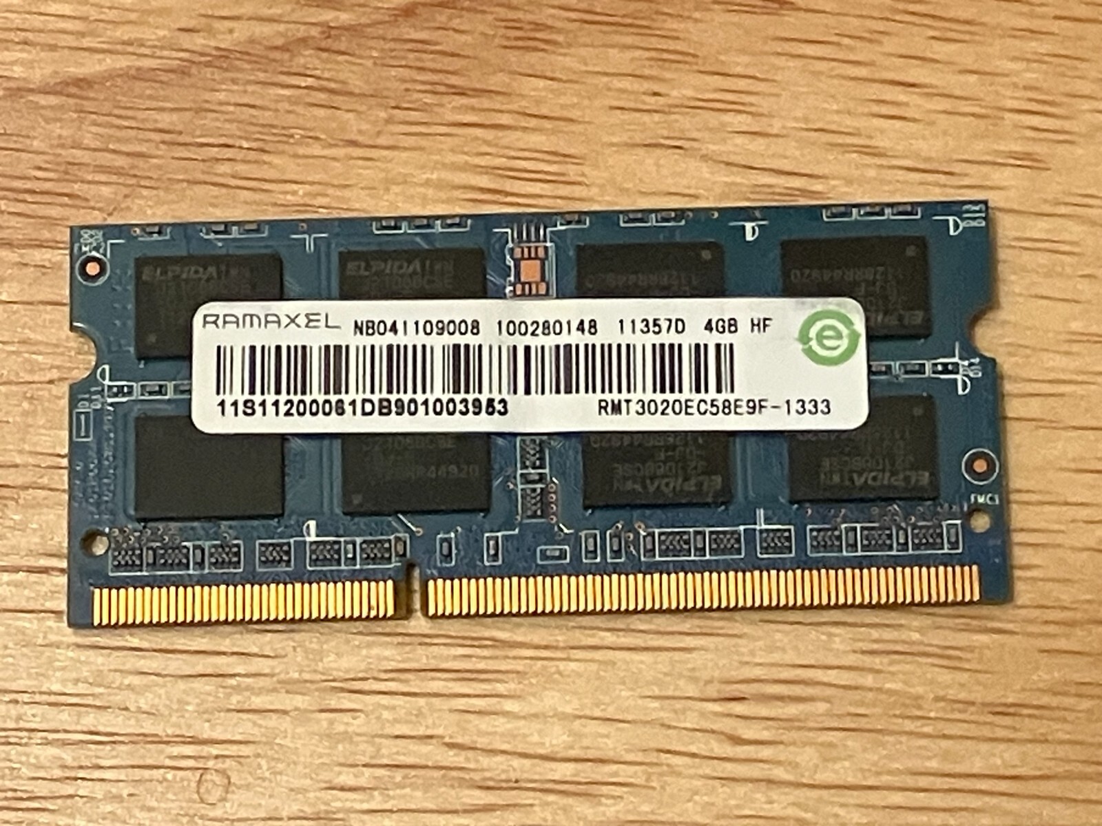 Gently Used RAMAXEL 1333 Speed 4GB Memory Dimm, PC3-10600 Notebook Ram