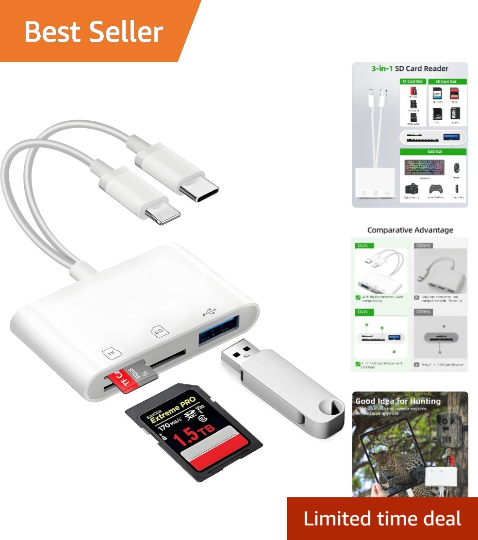 Compact USB Type-C Card Adapter for iOS & Android - Transfer Up to 1.5TB
