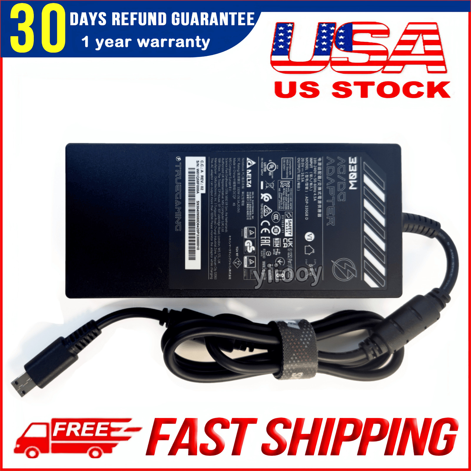 Original 20V 16.5V 330W AC Adapter Charger for MSI Raider 18 HX A14VIG-255US USB