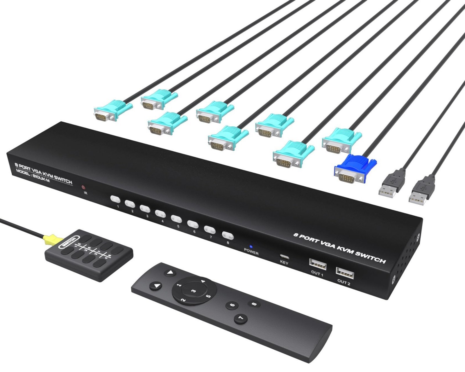 8-Port VGA KVM Switch with Cables - Multi-Computer Control, Easy Setup, High-Per