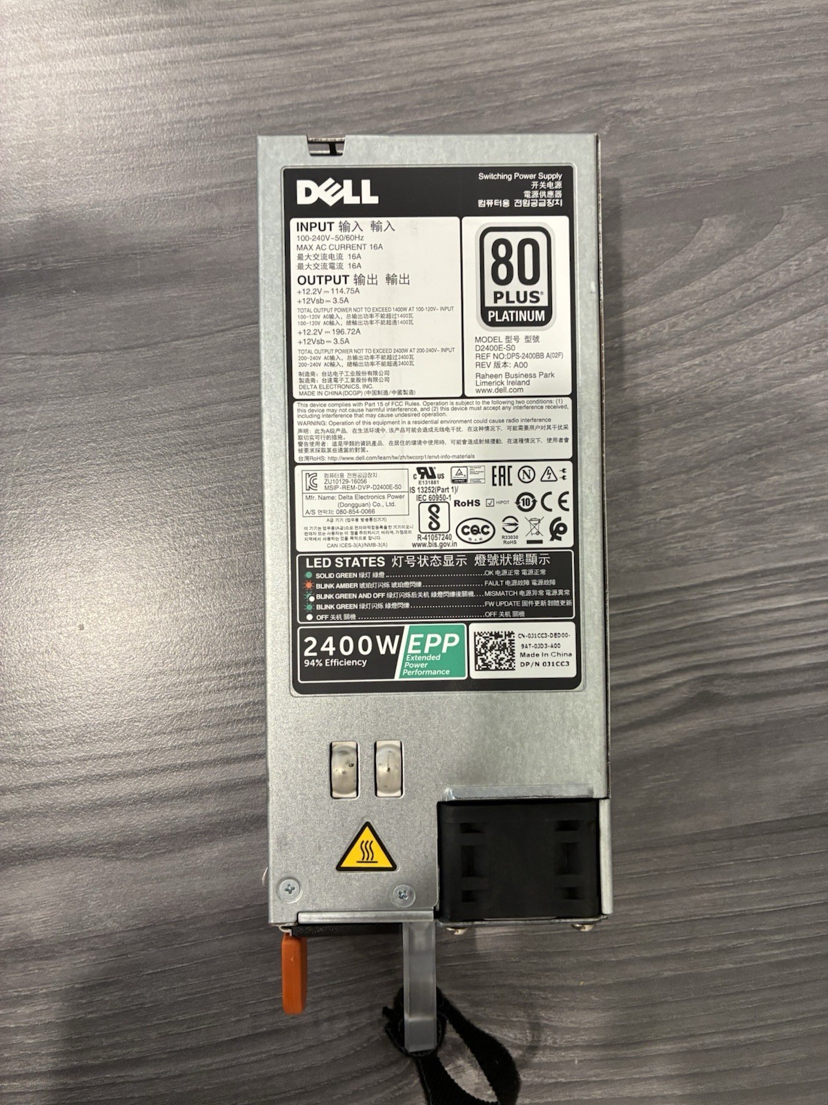 Dell D2400E-S0 2400W Power Supply For PowerEdge R740/R740XD 0CXC2T 0J1CC3