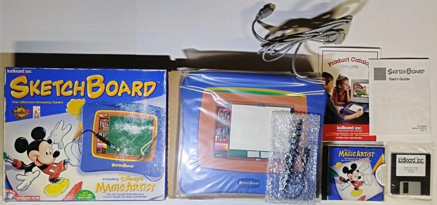 Rare Disney KidBoard Sketch Tablet Magic Artist Windows 95/98 Unused Complete