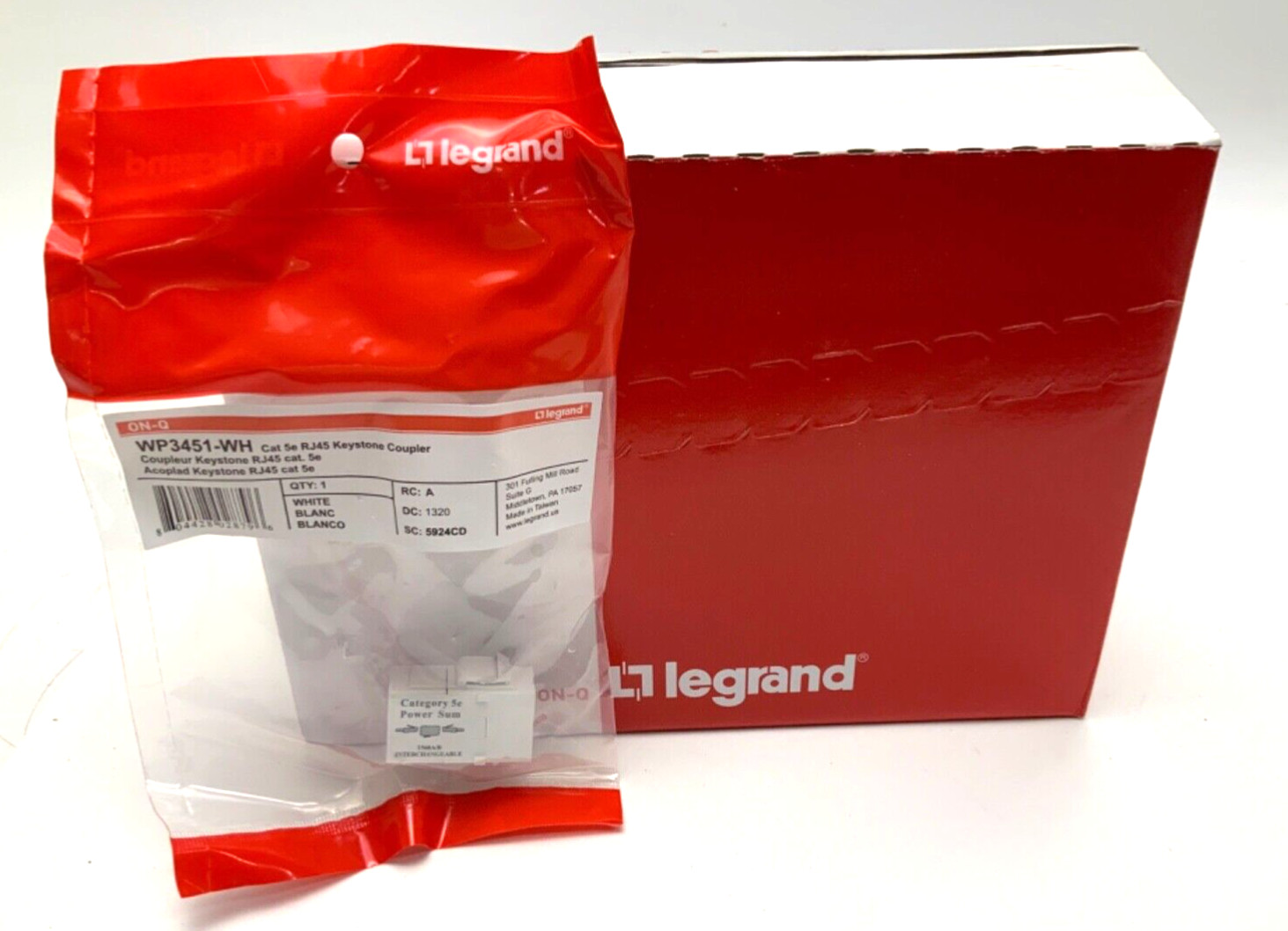NEW BOX OF 20 LEGRAND WP3451-WH CAT 5E RJ45 KEYSTONE COUPLER WP3451 WHITE