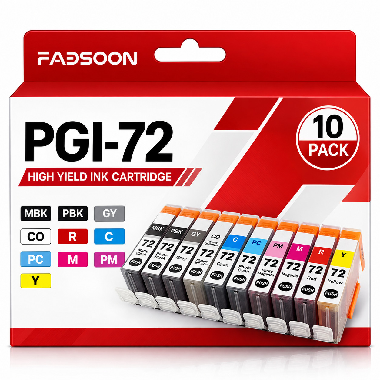 PGI-72 10PK 10 Color Photo Ink Cartridge Replacement for PIXMA PRO-10 PRO-10S