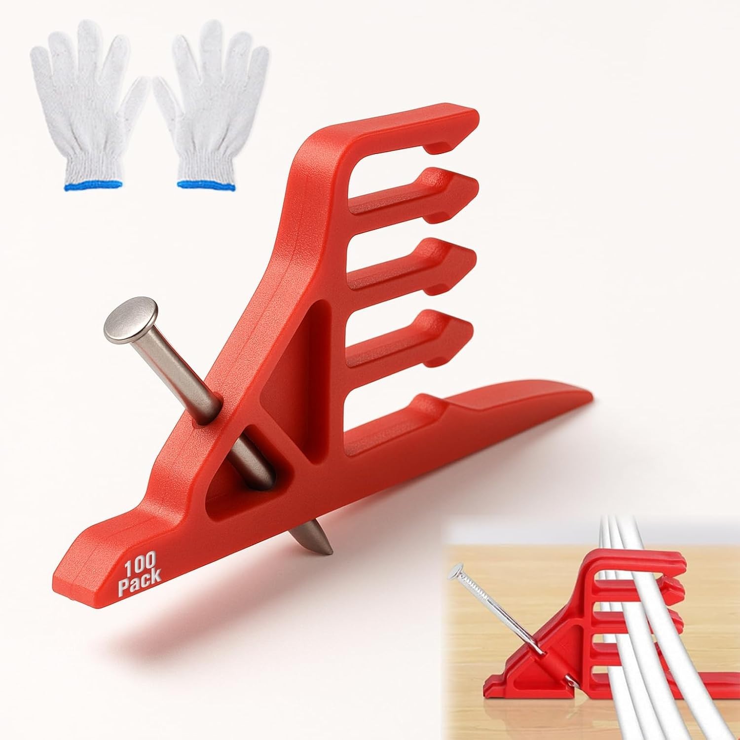 100PCS Multi Cable Staples Insulated Wire Stackers Red Cord Clips Steel Nails