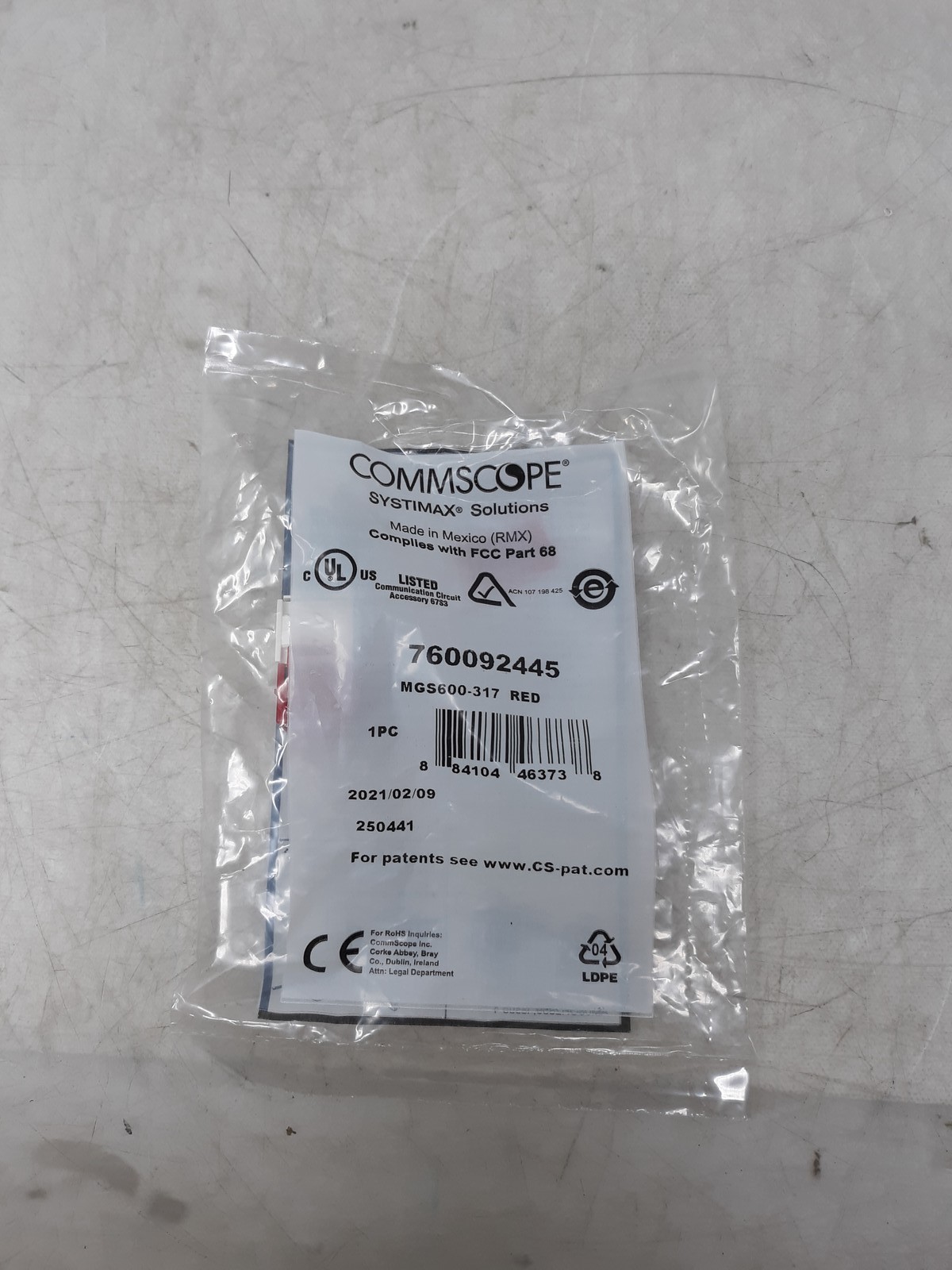 CommScope MGS600 CAT6A U/UTP 24 AWG Red RJ45 Jack Connector – Model 760092445
