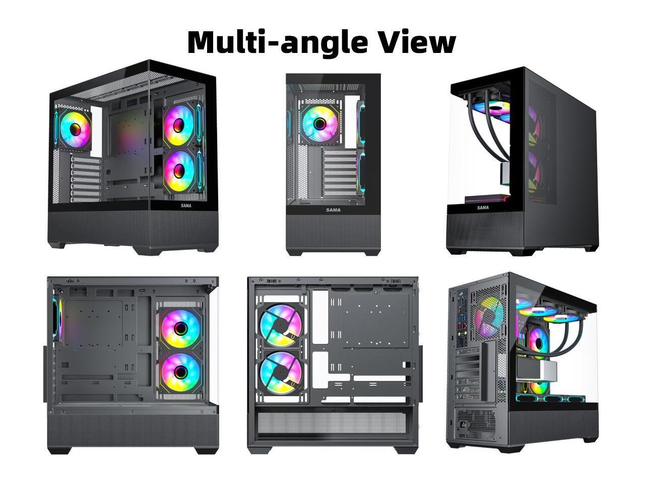 SAMA SV02 ATX Computer Gaming PC Case Mid Tower Black with 3 ARGB Fans