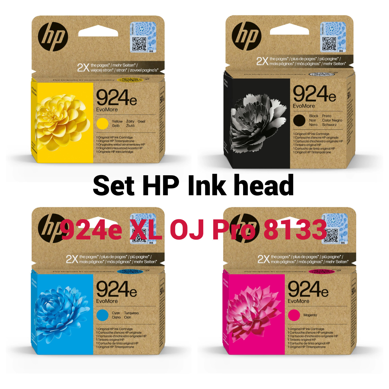 Original HP 924e EvoMore XL High Yield Ink Cartridge Set Black Cyan Mag Yell