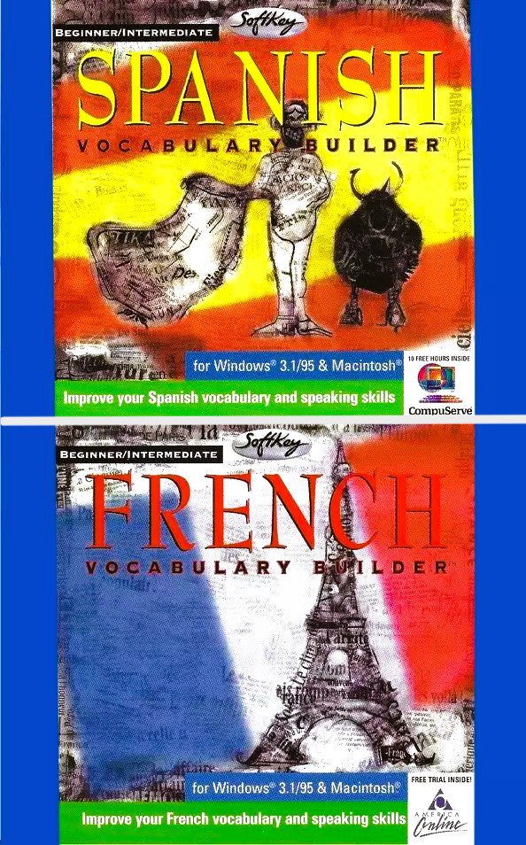 SOFTKEY  SPANISH + FRENCH VOCABULARY BUILDER  CD-ROM FOR WINDOWS AND MACINTOSH