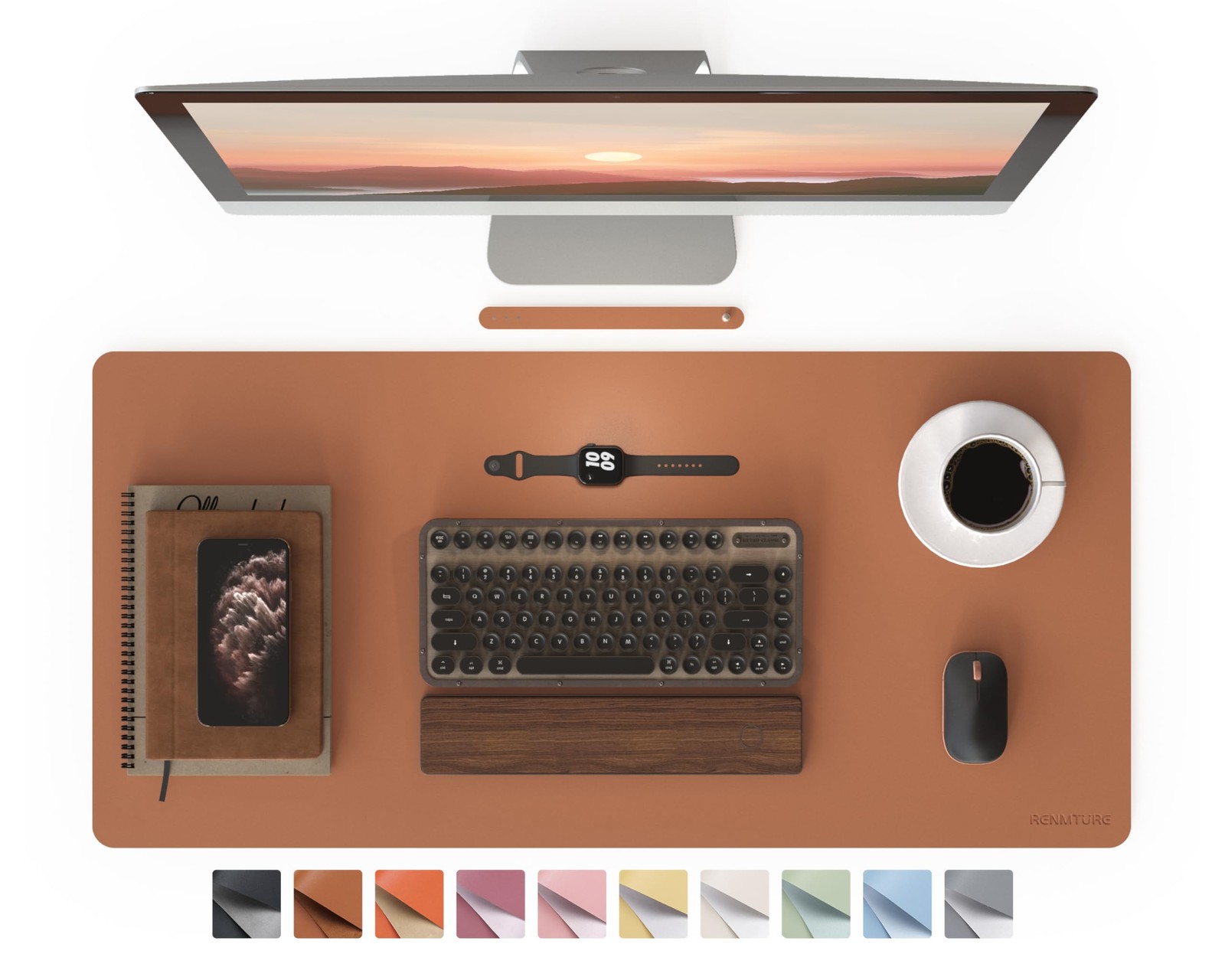 PU Faux Leather Large Desk Pad NonSlip Blotter 36x17 Inch Brown