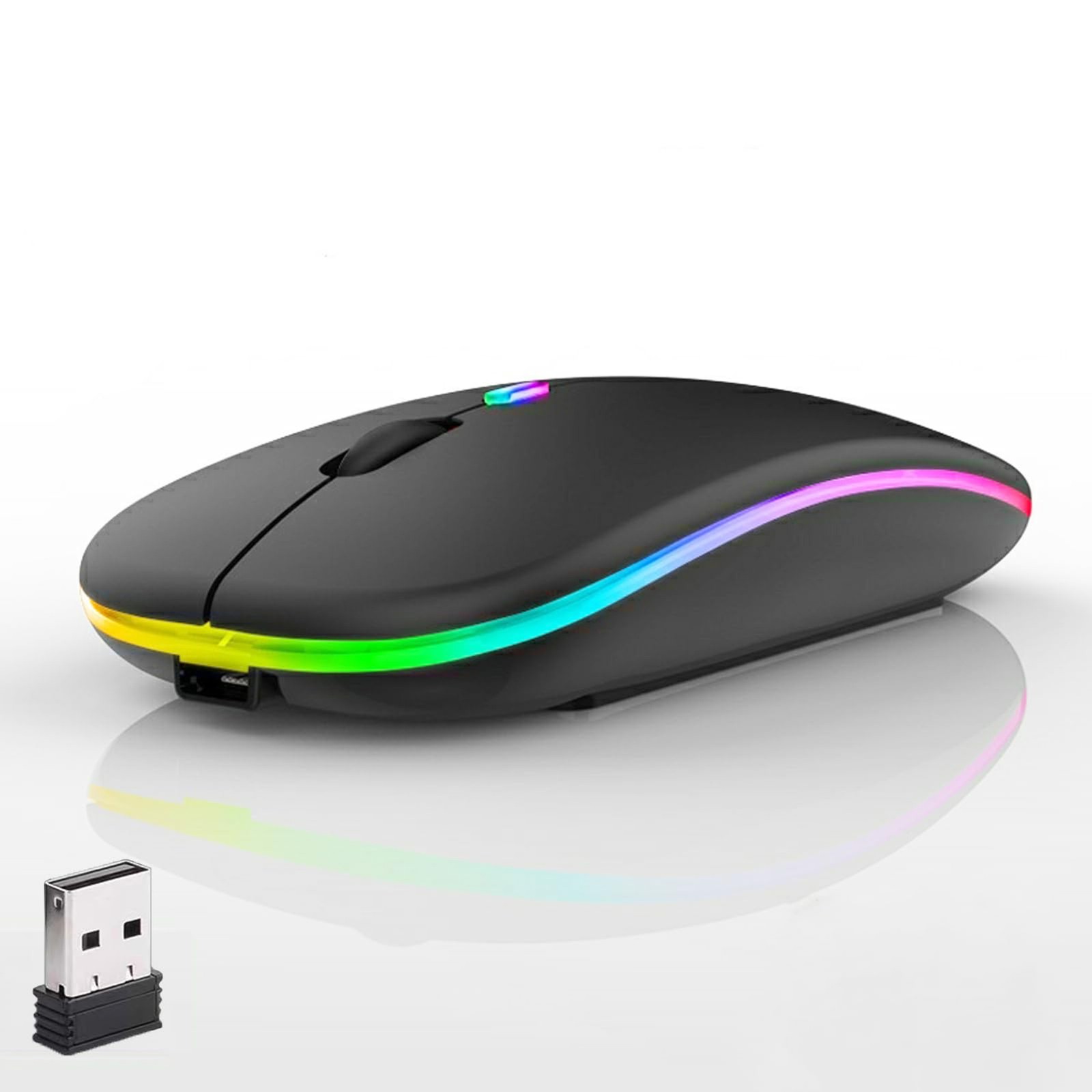 LED Wireless Mouse Slim Silent Dual-mode 2.4G BT Rechargable 7-Color Portable