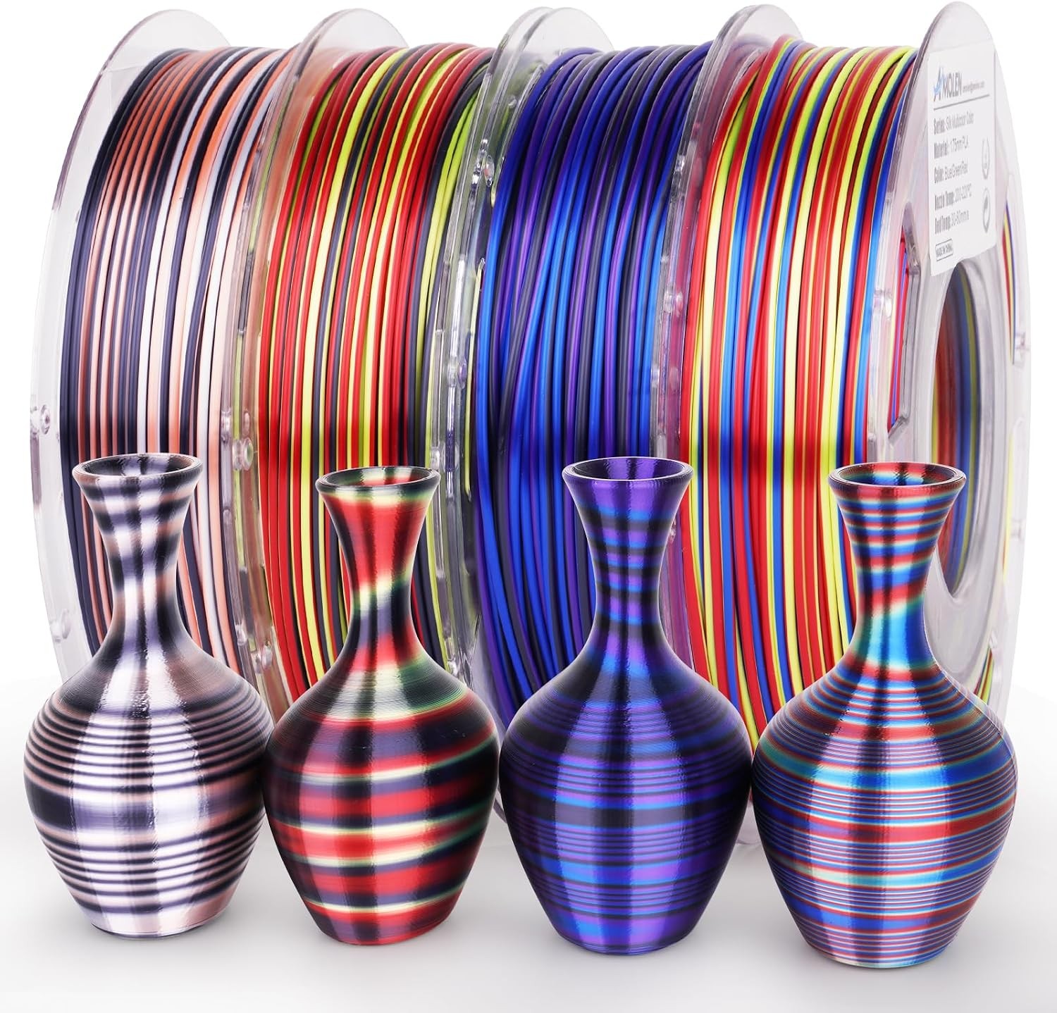 Silk PLA 3D Printer Filament Bundle, Shiny Multicolor Rainbow PLA Filament 1.75M