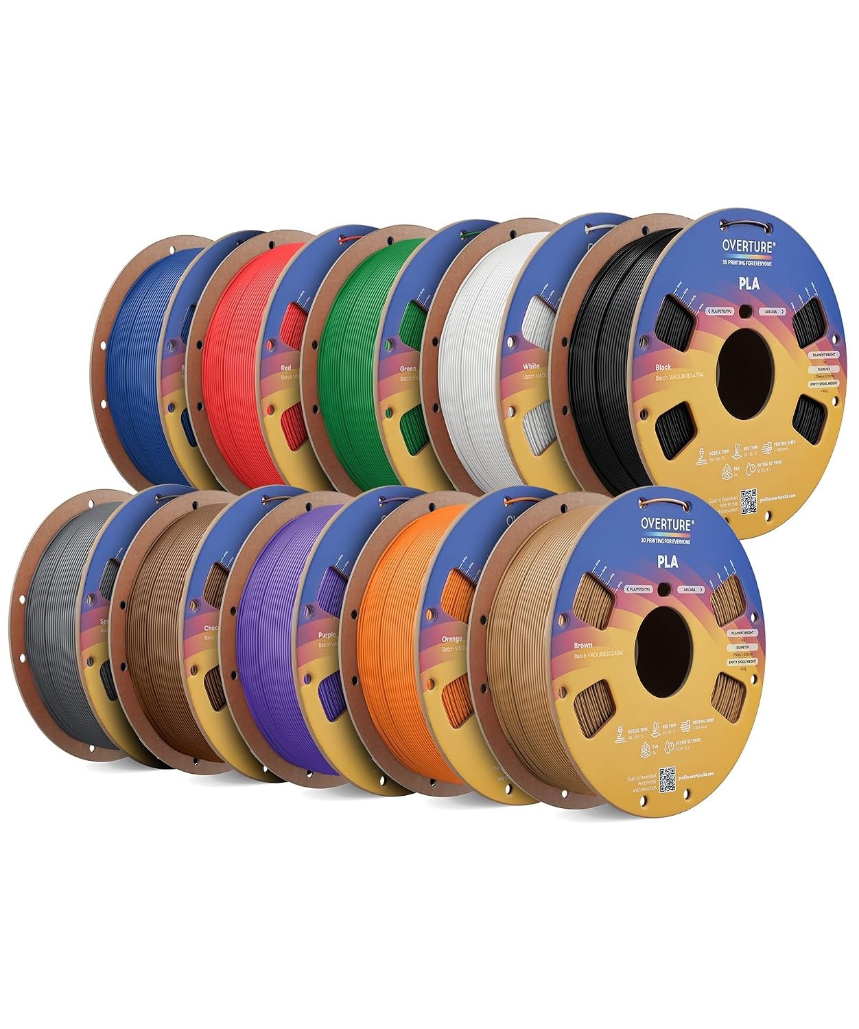 10KG Bundle High Speed PLA Filament 1.75mm for FDM 3D Printers, Multi Spool Pack