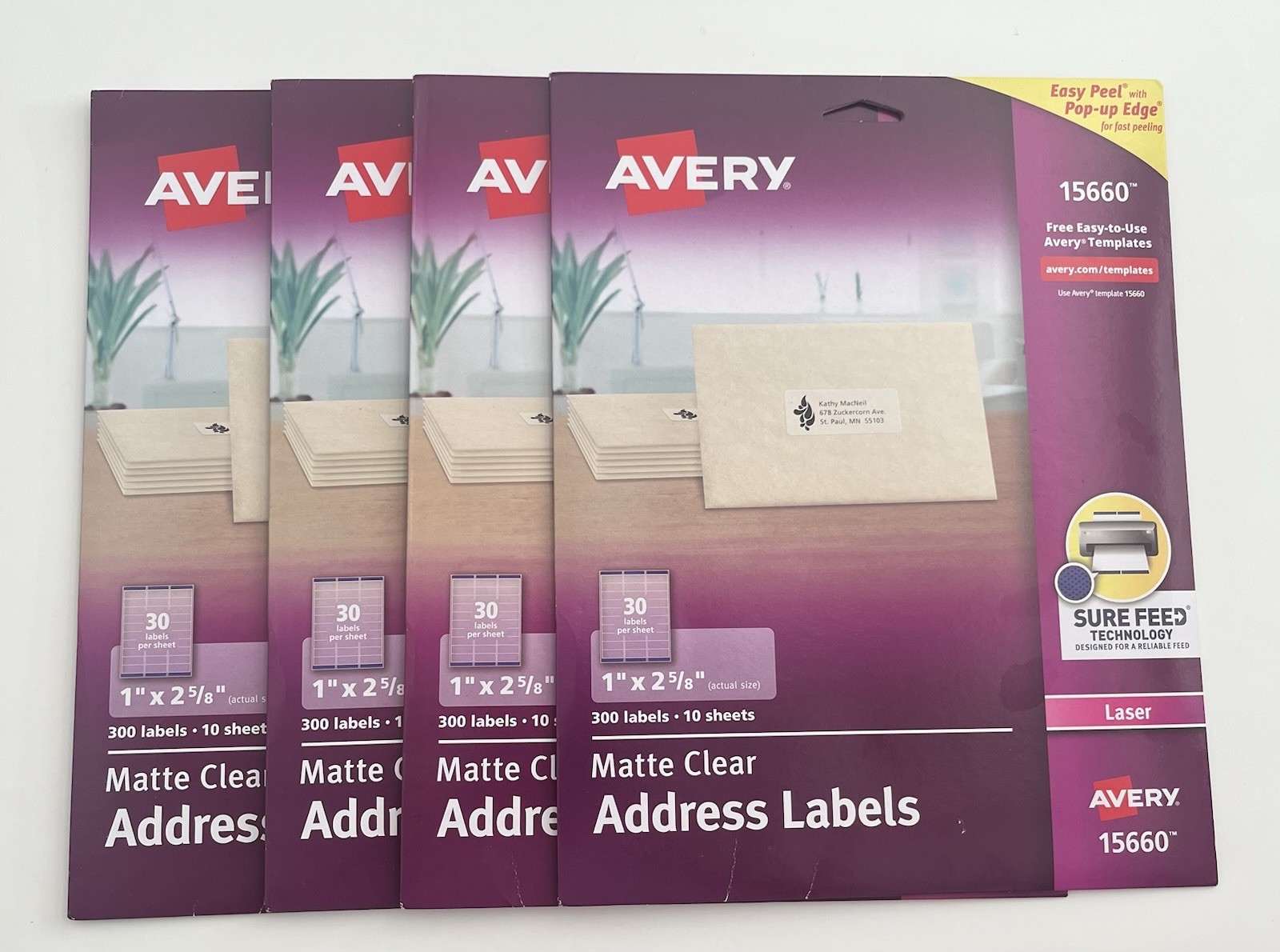 Address Labels 1 x 2-5/8 Matte Clear 300 4 Pack Avery 15660 Printable Laser