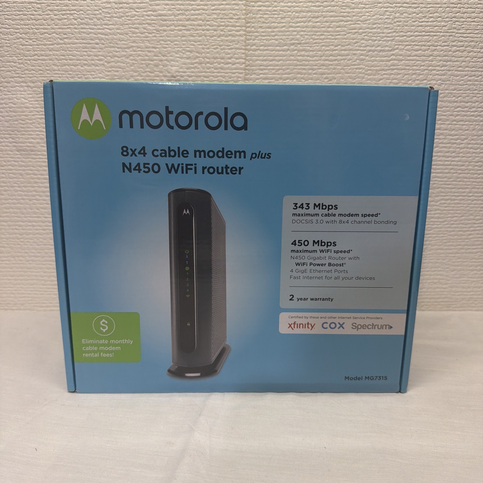 Motorola N450 N Router with 8 x 4 DOCSIS 3.0 Cable Modem MG7315 NIB