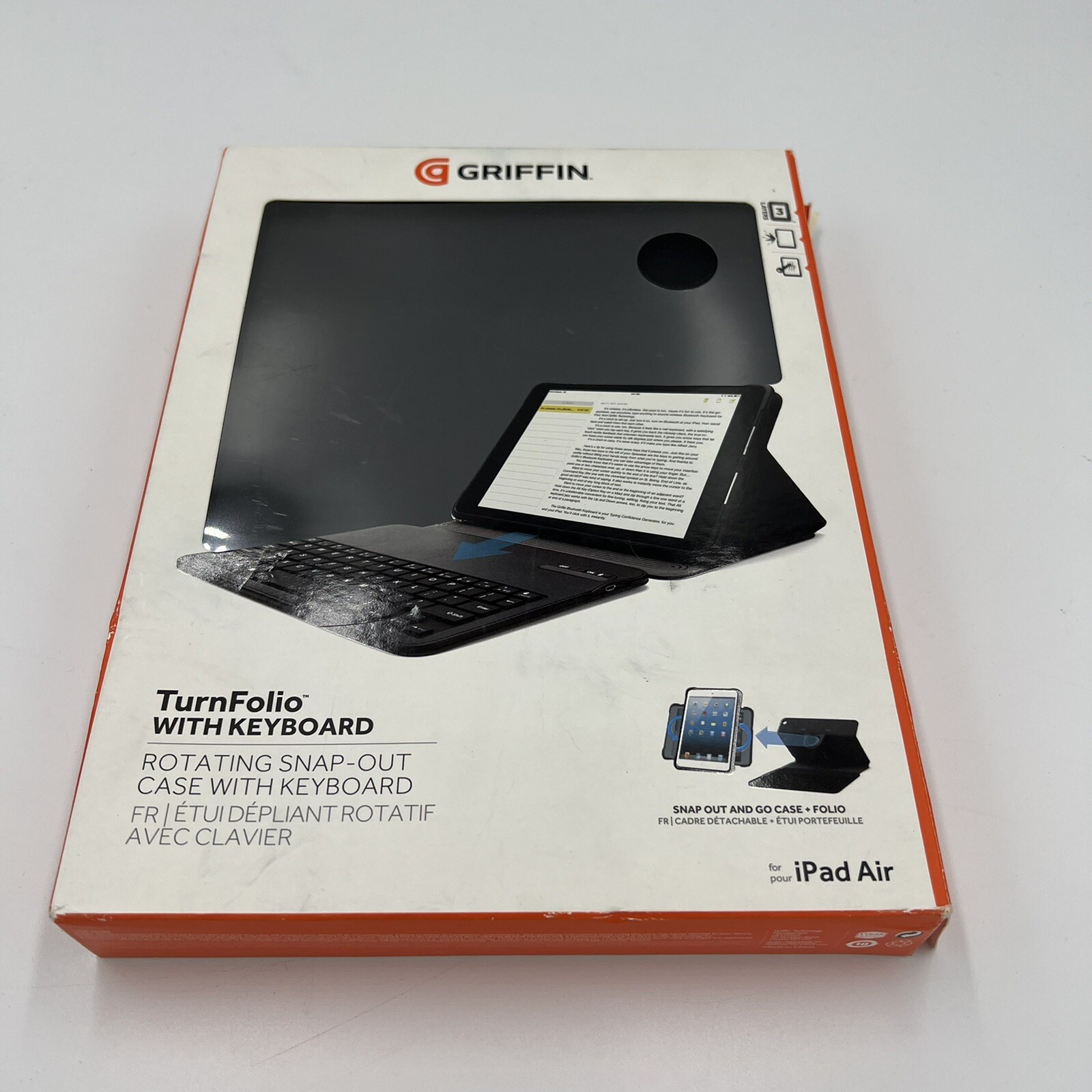 Griffin TurnFolio Apple iPad Air Rotating Case Keyboard Snap Out Drop Protection