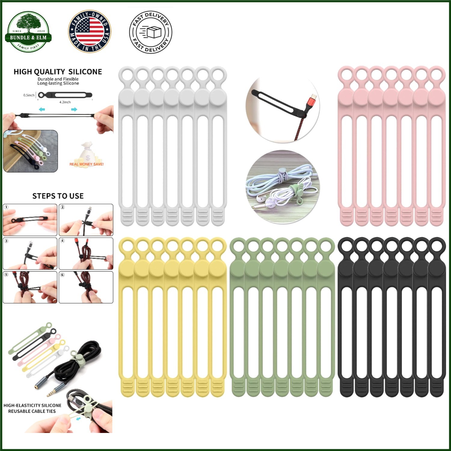 Colorful Cable Management Ties, 35Pcs Silicone Straps for Easy Storage Solutions