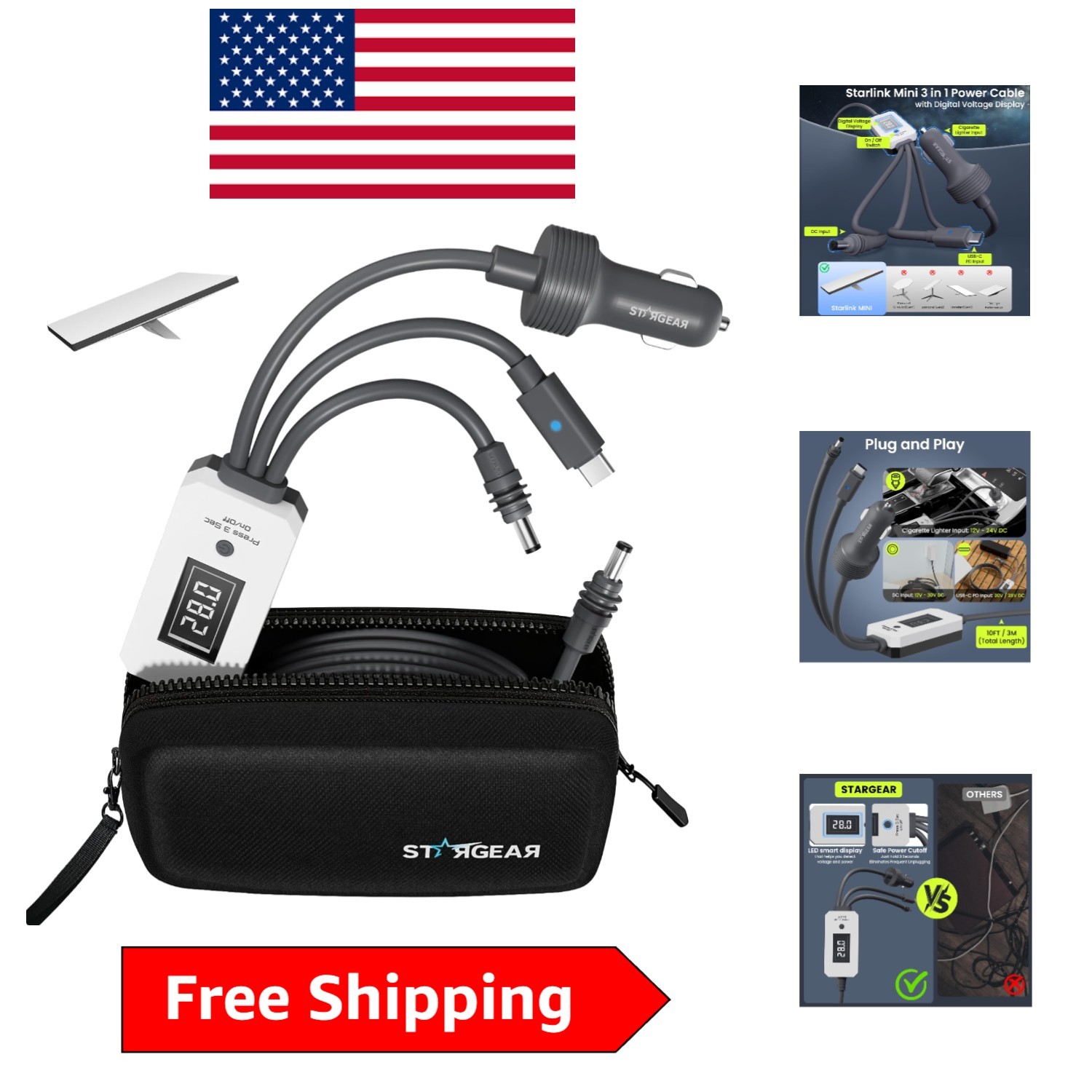 Ultimate 10FT Starlink Mini Cable: 3-in-1 Design & Instant Voltage Monitoring
