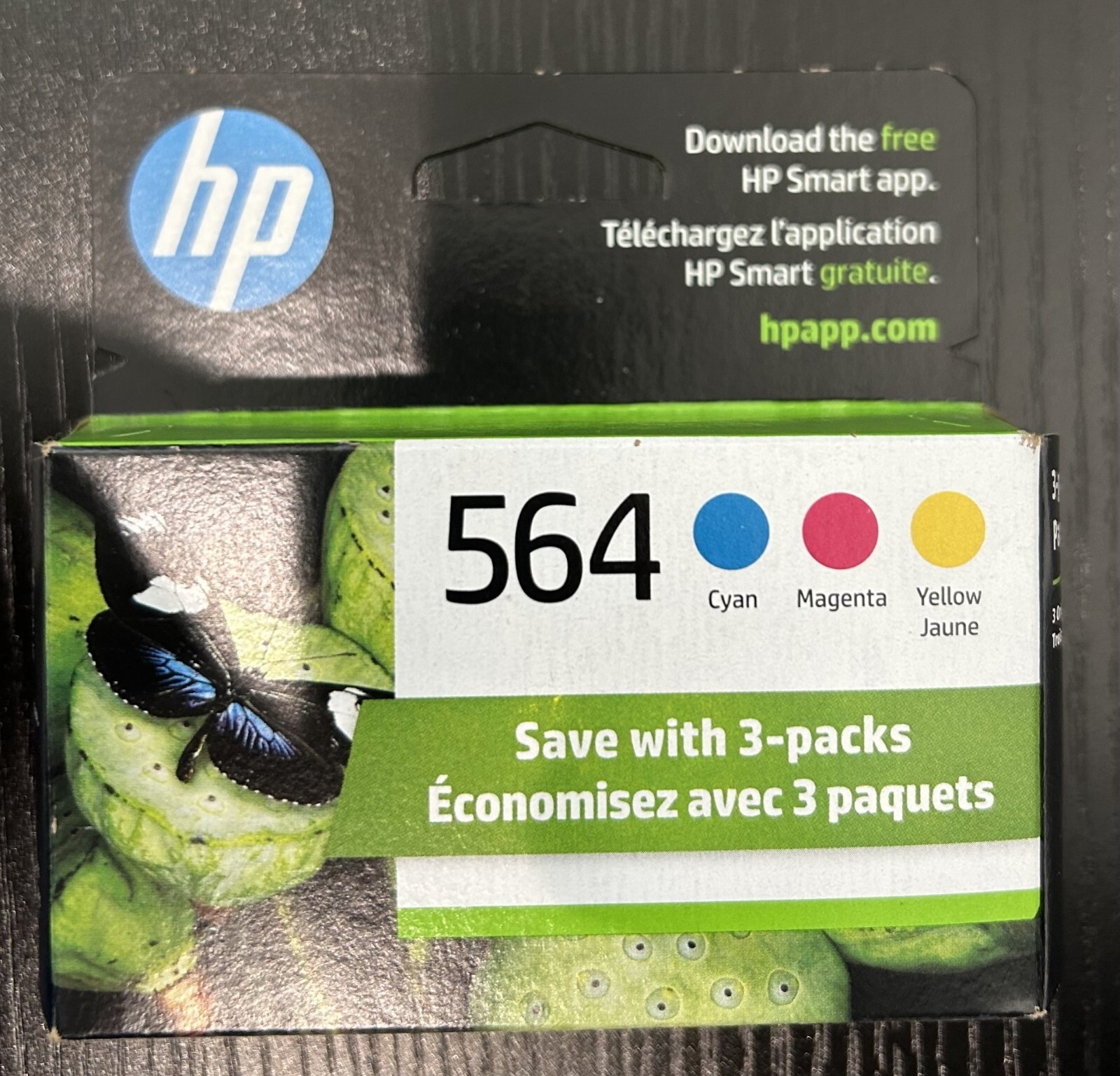 HP 564 (N9H57FN) Ink Cartridges 3-Pack Genuine OEM Black Cyan Magenta Yellow