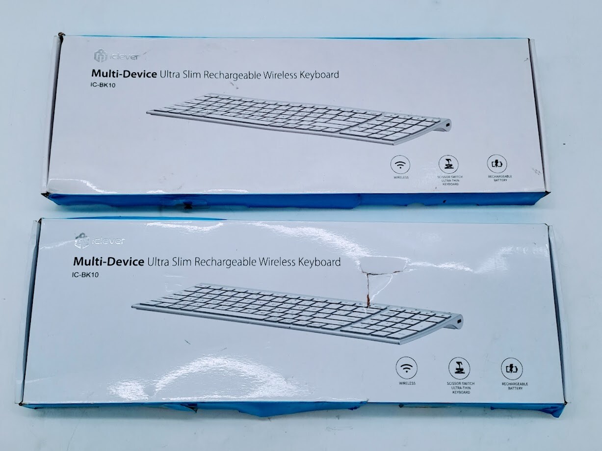 LOT OF 2 iClever IC-BK10 Multi Device Connection Rechargeable Wireless Keyboard