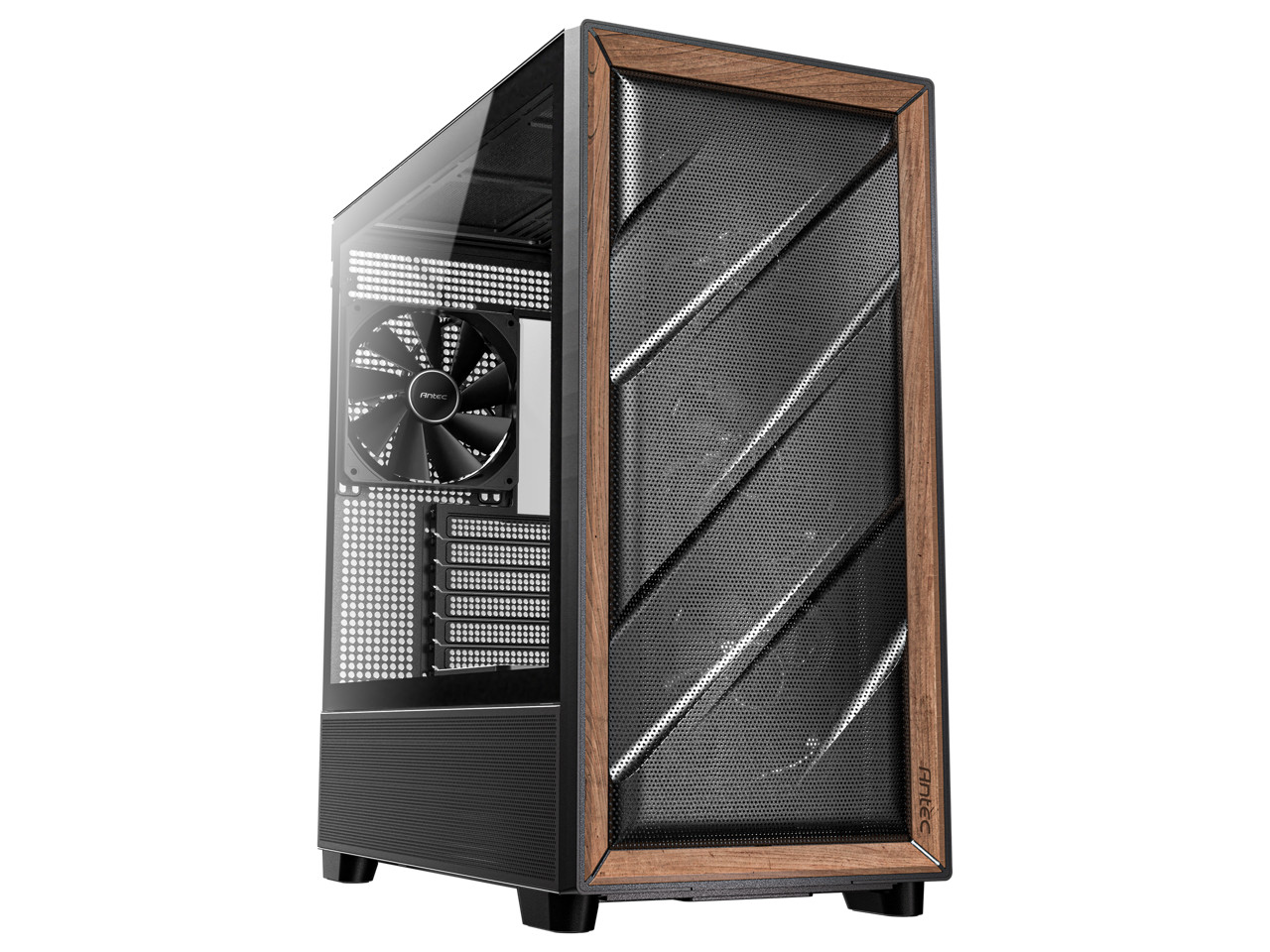 Antec FLUX Wood, 5 x PWM Fans Included, High-Airflow Front Panel With Walnut Woo